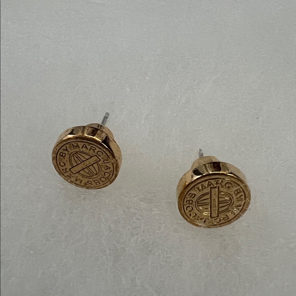 Marc Jacobs Mini Logo Disc Stud Earrings, 10k Gold-Plated Brass
